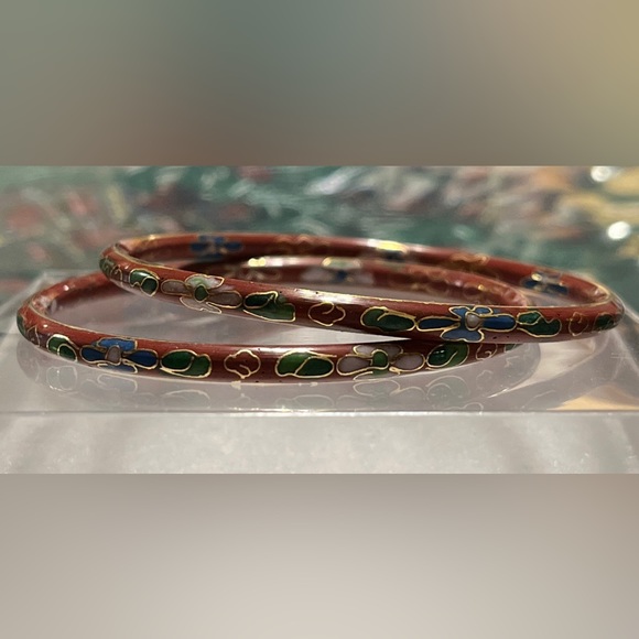 Source Unknown Jewelry - 2 Red cloisonne bangle bracelet.